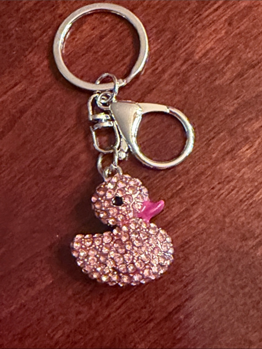 Pink Crystal Duck Keychain Charm - Women's Accessory